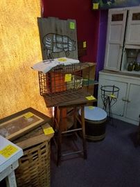 Vintage stools, baskets, crates, and barrels!!!