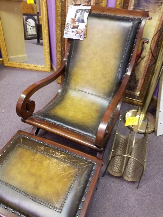 Nice, British Colonial style leather chair and ottoman.