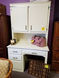 Really nice large desk and hutch. Take doors off and have open shelving if you wish.  Brand new Vera Bradley carry on bag!