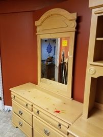 Really nice youth bedroom suite that includes dresser with  mirror, desk with hutch and twin bed.  Some of the pieces need a little TLC, but it is priced to sell!