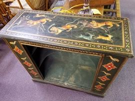 One of two hand-painted wood cabinets from India