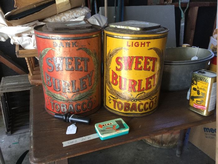 Tobacco tins light and dark with attached lids