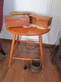 Little wooden table with wood jewelry boxes