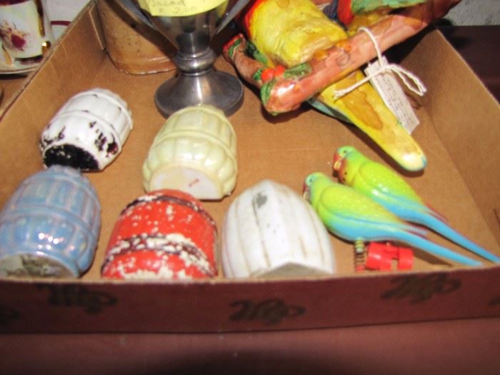 Vintage parakeet cage items