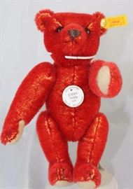 Steiff Teddy Bear - Red Teddy Mini-94.  Jtd. red  mohair bear with white chest tag, "Steiff Teddy  Rot." Size:  6" H Excellent Condition.
