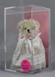 Little Gem Teddy Bear - Muffy Christening I  Mini-863 In the box, mohair-blond/cotton-white.  Ltd. #783  of 2500.  The commemorative 20th Anniversary  Edition of Christening I.  
