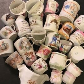 Vintage and Antique porcelain cups, saucers, and shaving mugs. 