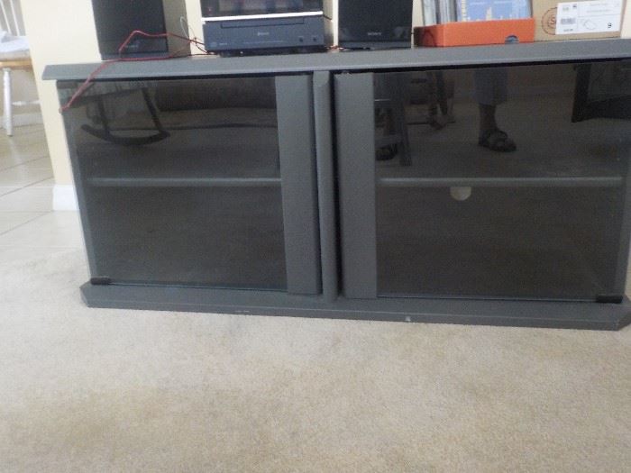 Black Television Stand with Shelf, Glass Doors
