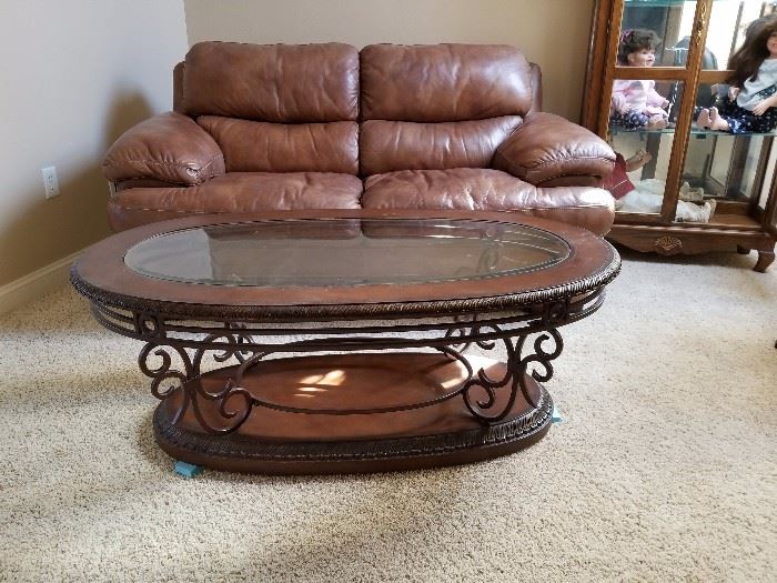 Iron wood and glass coffee table