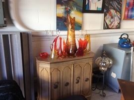 70's console table, retro glass