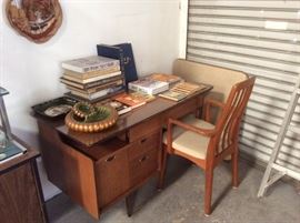 Walnut desk, teak chair