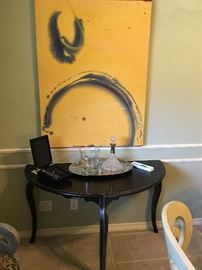 Jane Troyer Original Art and Black Demilune Table (Pair)