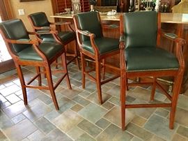 4 leather wood bar stools