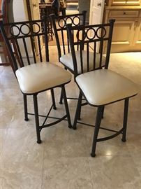 3 leather/metal washed swivel bar stools