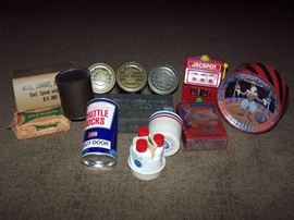 C Rations, Vintage Shuttle Cocks, Squirt Water Gun Jackpot, Aladdin Soapless cleaner, AAA Car First Aid Kit, Fels Naphtha Bars, Vietnam Era Protection Cover, Otagiri Musical Circus Bank