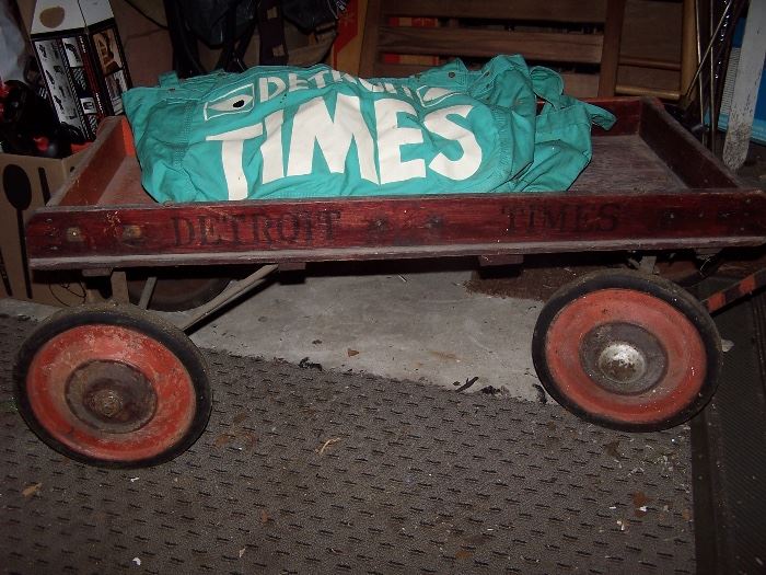 Vintage Detroit Times Paperboy Wagon & Cloth Carrier