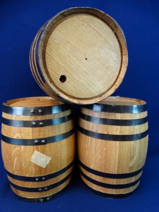 3 Small Decorative Oak Barrels