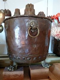Antique copper footed bucket