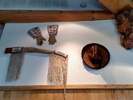Beaded rifle scabbard, beaded gauntlets and sheriff's hat