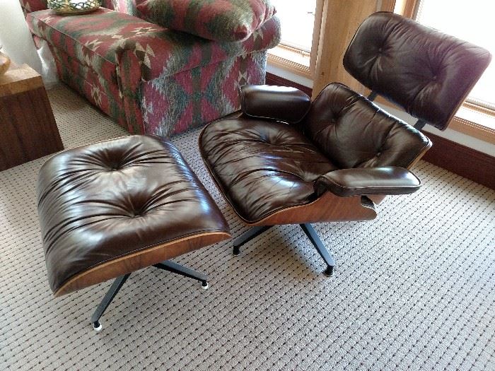 Eames leather and rosewood chair and ottoman