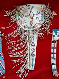 American Indian beaded pistol gun case with fringe