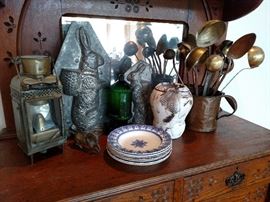 Copper ladles, lantern, chocolate molds