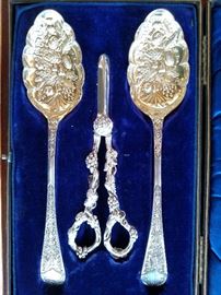 Silverplate serving utensils in original custom fitted box