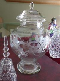 Etched glass jar