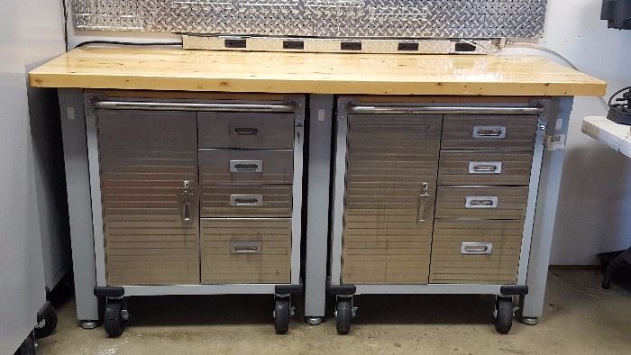 Two Rollout Cabinets (sold separately) that fit neatly under the Work Table (sold separately)