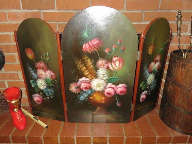 Hand Painted Wood Floral Fire Screen
