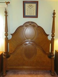 Queen Size Vintage Victorian Oak Bed Frame, Headboard/Footboard by Lexington
