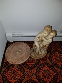 Carvedwood  stand and marble statue