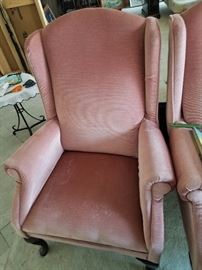 Reupholstered Queen Ann Wingback Chairs, Pair