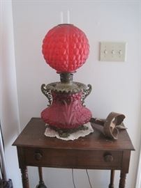 red satin glass lamp