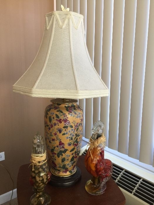 one of two matching Asian/floral lamps