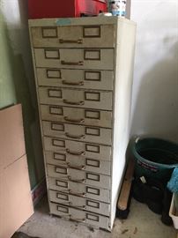 Vintage file cabinet for IBM punch cards. Great to keep tools organized. 