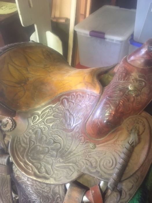 Custom, hand-tooled plantation saddle.