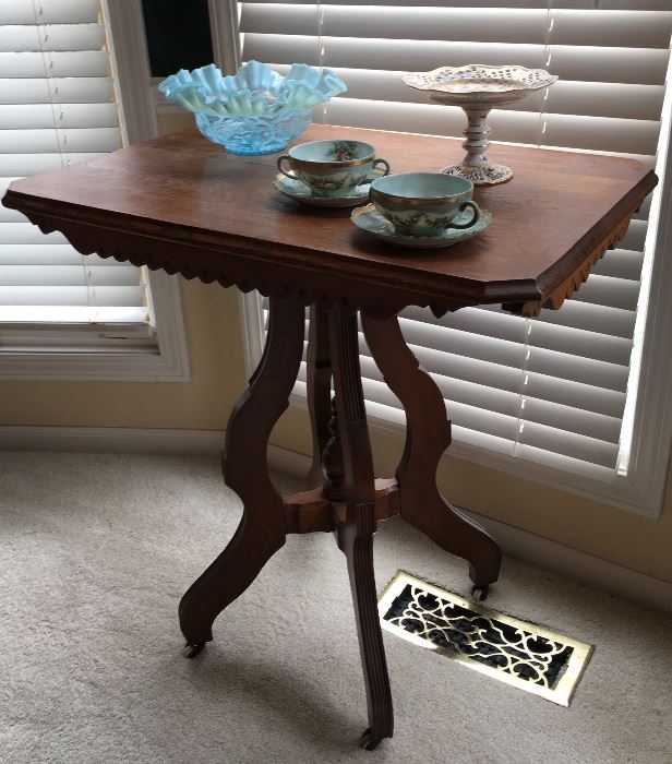 Antique Parlor Table - Some Art Glass & China