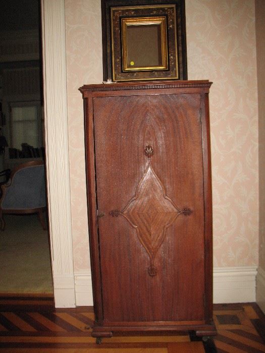 Antique music cabinet with Victorian shadow- box mirror