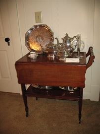 Tea cart with Gorham silver plated tea service