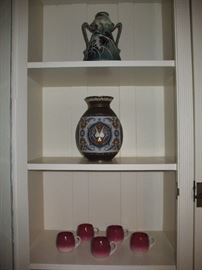 Peachblow cups, Villeroy & Boch jar and Nippon vase