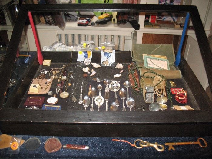 Jewelry, sterling spoons, and Boy Scout memorabilia 