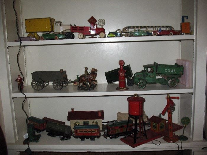 Metal trucks and trains, including American Flyer