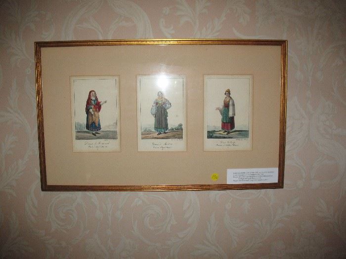 19th century Italian peasant costume lithographs, hand colored 