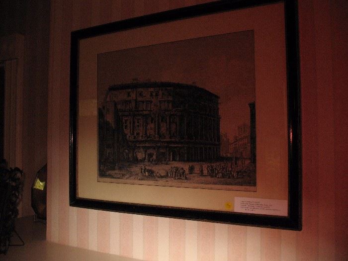 Original 19th century Italian etching of the Theater of Marcellus (Rome) by Rossini
