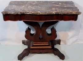 169a  Black and gold marble top Empire console table, 29 in. T, 36 in. W, 19 in. D.