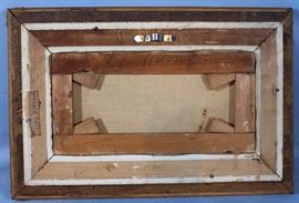 286c  Victorian oil on canvas of coastal scene in gold leaf frame, 12 in. T, 18 in. W.