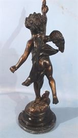 306d  Bronze statue of cupid, 20 in. T. with marble base