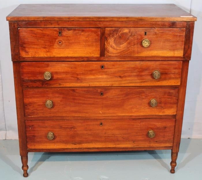 317a  Early cherry Sheraton 4 drawer chest, needs some restoration, 42 in. T, 41 in. W, 20 in. D.