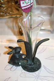 Metal rabbit bud vase